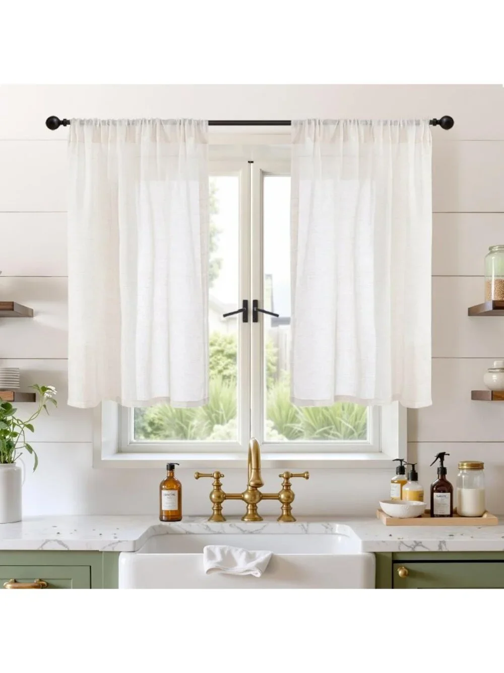 Short Linen Curtains 30x40 Inch for Kitchen Windows - Light Filtering & Stylish
